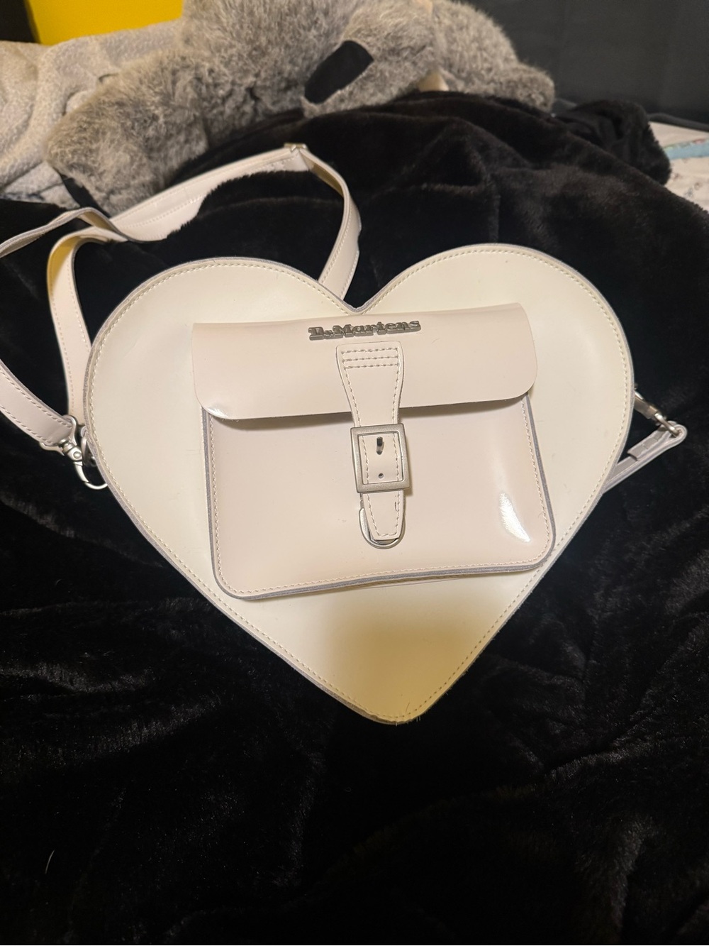 Dr. Martens Cream Patent Heart-Shaped Crossbody Bag